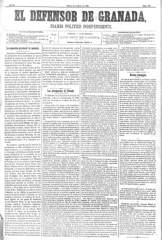 'El Defensor de Granada  : diario político independiente' - Año IV Número 886  - 1883 Marzo 13