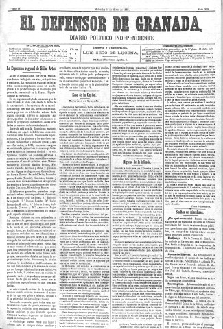 'El Defensor de Granada  : diario político independiente' - Año IV Número 888  - 1883 Marzo 14