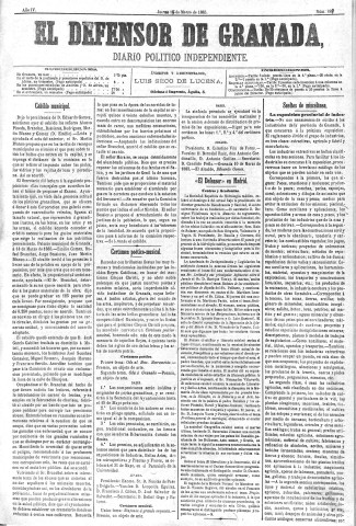 'El Defensor de Granada  : diario político independiente' - Año IV Número 889  - 1883 Marzo 15