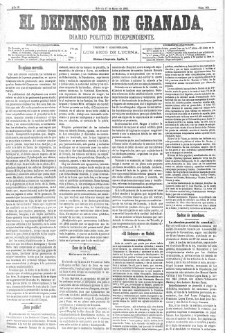 'El Defensor de Granada  : diario político independiente' - Año IV Número 891  - 1883 Marzo 17