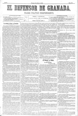 'El Defensor de Granada  : diario político independiente' - Año IV Número 892  - 1883 Marzo 18