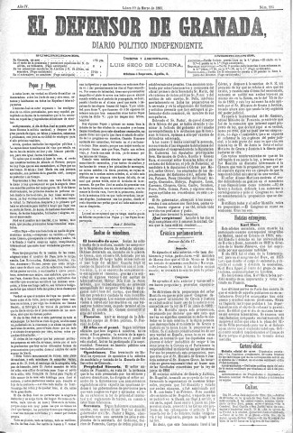 'El Defensor de Granada  : diario político independiente' - Año IV Número 893  - 1883 Marzo 19