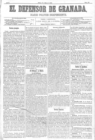 'El Defensor de Granada  : diario político independiente' - Año IV Número 900  - 1883 Marzo 27