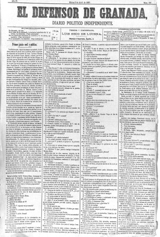 'El Defensor de Granada  : diario político independiente' - Año IV Número 907  - 1883 Abril 03