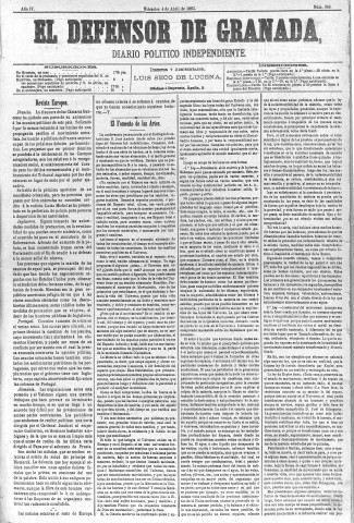 'El Defensor de Granada  : diario político independiente' - Año IV Número 908  - 1883 Abril 04