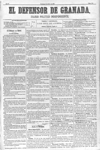 'El Defensor de Granada  : diario político independiente' - Año IV Número 912  - 1883 Abril 08