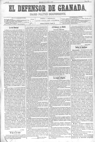 'El Defensor de Granada  : diario político independiente' - Año IV Número 915  - 1883 Abril 11