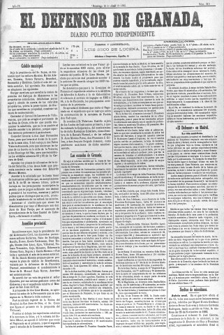 'El Defensor de Granada  : diario político independiente' - Año IV Número 919  - 1883 Abril 15