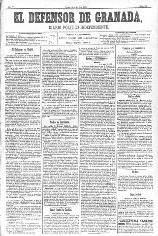 'El Defensor de Granada  : diario político independiente' - Año IV Número 920  - 1883 Abril 16