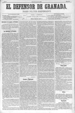 'El Defensor de Granada  : diario político independiente' - Año IV Número 926  - 1883 Abril 23