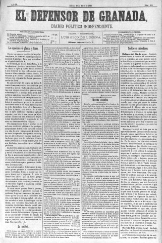 'El Defensor de Granada  : diario político independiente' - Año IV Número 932  - 1883 Abril 28