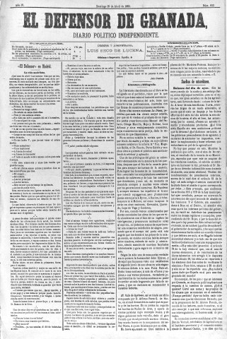 'El Defensor de Granada  : diario político independiente' - Año IV Número 933  - 1883 Abril 29