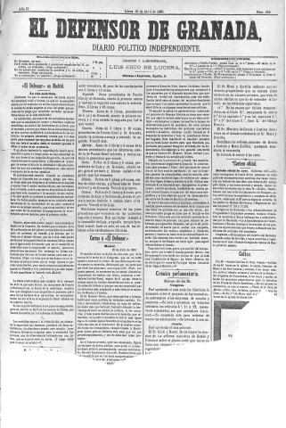 'El Defensor de Granada  : diario político independiente' - Año IV Número 934  - 1883 Abril 30