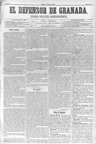 'El Defensor de Granada  : diario político independiente' - Año IV Número 935  - 1883 Mayo 01