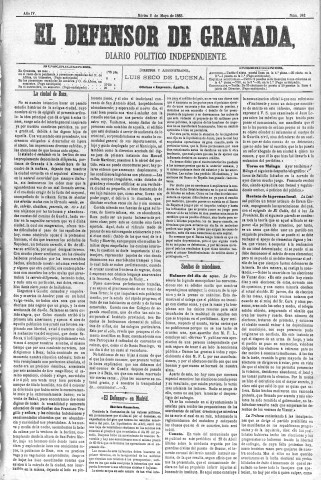 'El Defensor de Granada  : diario político independiente' - Año IV Número 942  - 1883 Mayo 08