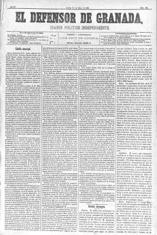 'El Defensor de Granada  : diario político independiente' - Año IV Número 944  - 1883 Mayo 10