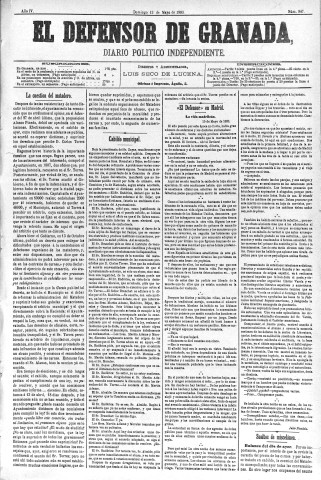 'El Defensor de Granada  : diario político independiente' - Año IV Número 947  - 1883 Mayo 13