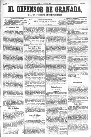 'El Defensor de Granada  : diario político independiente' - Año IV Número 948  - 1883 Mayo 14