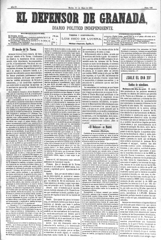 'El Defensor de Granada  : diario político independiente' - Año IV Número 949  - 1883 Mayo 15