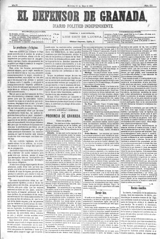 'El Defensor de Granada  : diario político independiente' - Año IV Número 950  - 1883 Mayo 16