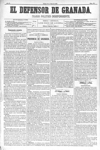 'El Defensor de Granada  : diario político independiente' - Año IV Número 953  - 1883 Mayo 19