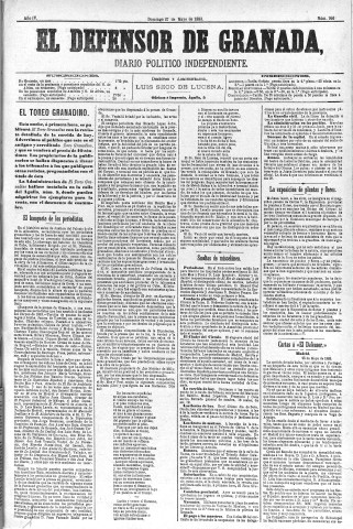 'El Defensor de Granada  : diario político independiente' - Año IV Número 961  - 1883 Mayo 27