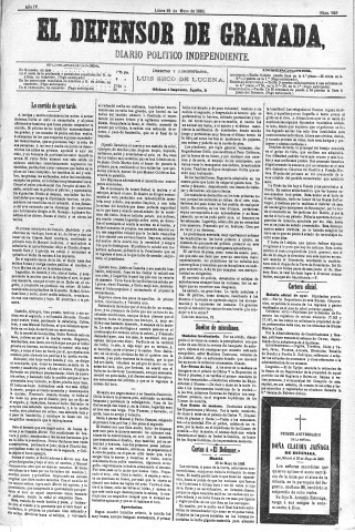 'El Defensor de Granada  : diario político independiente' - Año IV Número 962  - 1883 Mayo 28