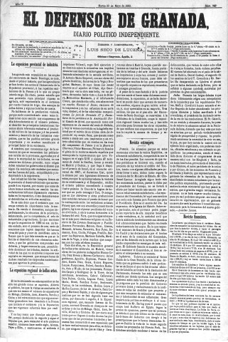 'El Defensor de Granada  : diario político independiente' - Año IV Número 962  - 1883 Mayo 29
