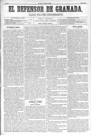 'El Defensor de Granada  : diario político independiente' - Año IV Número 964  - 1883 Mayo 31