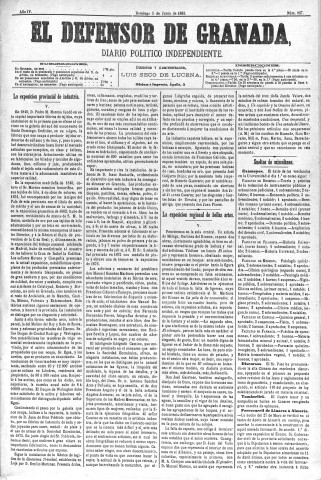 'El Defensor de Granada  : diario político independiente' - Año IV Número 967  - 1883 Junio 03