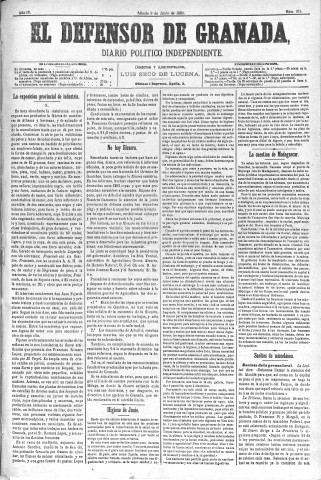 'El Defensor de Granada  : diario político independiente' - Año IV Número 973  - 1883 Junio 09
