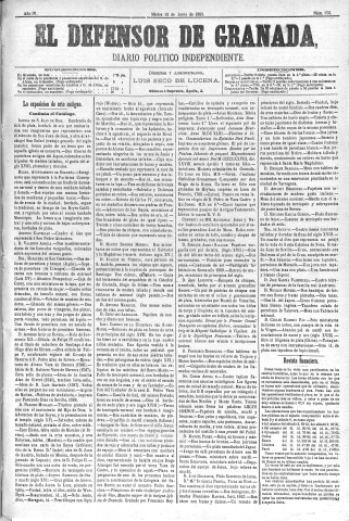 'El Defensor de Granada  : diario político independiente' - Año IV Número 976  - 1883 Junio 12