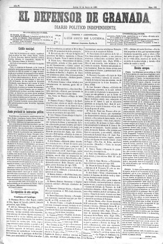 'El Defensor de Granada  : diario político independiente' - Año IV Número 978  - 1883 Junio 14