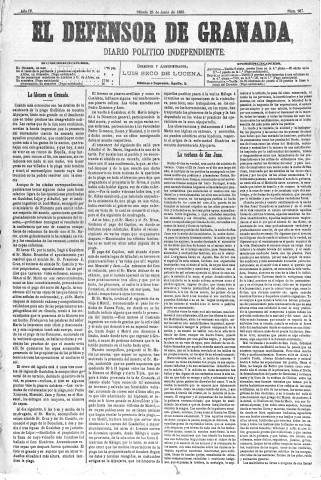 'El Defensor de Granada  : diario político independiente' - Año IV Número 987  - 1883 Junio 23