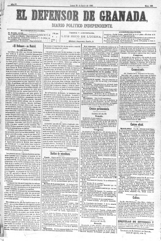 'El Defensor de Granada  : diario político independiente' - Año IV Número 989  - 1883 Junio 25