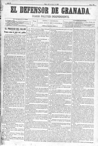 'El Defensor de Granada  : diario político independiente' - Año IV Número 990  - 1883 Junio 26
