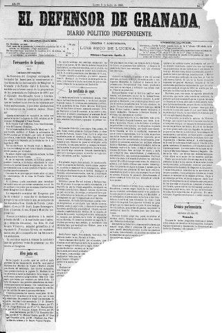 'El Defensor de Granada  : diario político independiente' - Año IV Número 996  - 1883 Julio 02