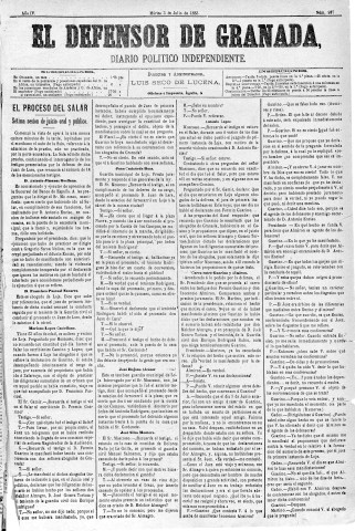 'El Defensor de Granada  : diario político independiente' - Año IV Número 997  - 1883 Julio 03