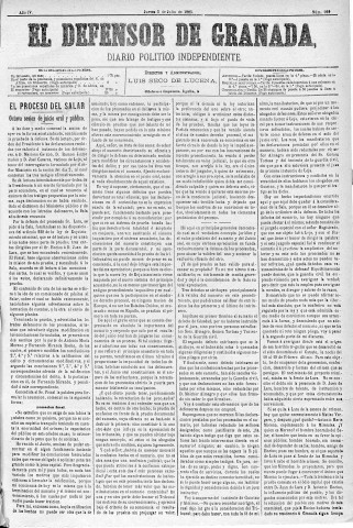 'El Defensor de Granada  : diario político independiente' - Año IV Número 999  - 1883 Julio 05