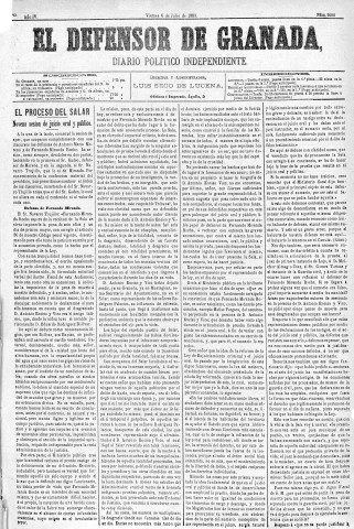 'El Defensor de Granada  : diario político independiente' - Año IV Número 1000  - 1883 Julio 06
