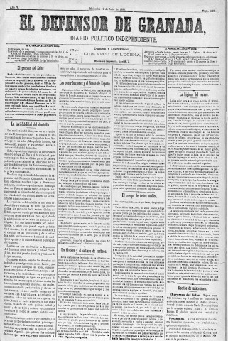 'El Defensor de Granada  : diario político independiente' - Año IV Número 1005  - 1883 Julio 11