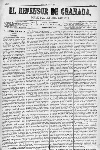 'El Defensor de Granada  : diario político independiente' - Año IV Número 1006  - 1883 Julio 12