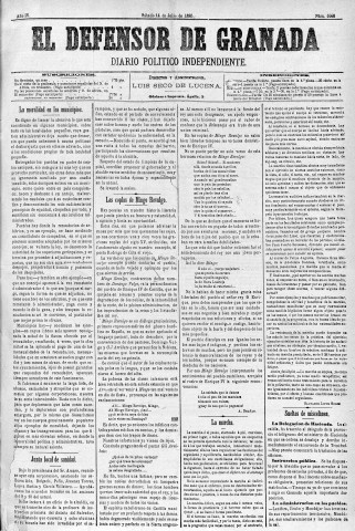 'El Defensor de Granada  : diario político independiente' - Año IV Número 1008  - 1883 Julio 14