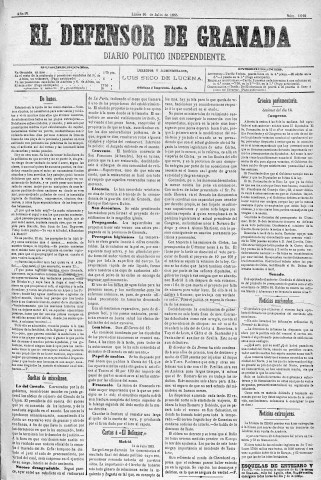 'El Defensor de Granada  : diario político independiente' - Año IV Número 1010  - 1883 Julio 16