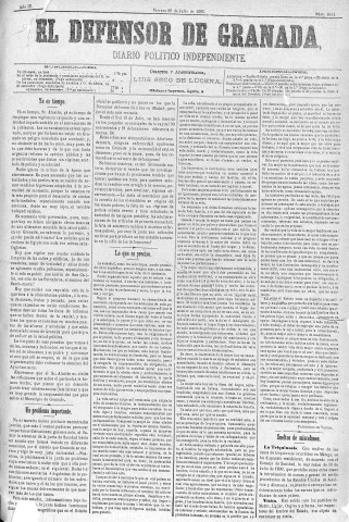 'El Defensor de Granada  : diario político independiente' - Año IV Número 1014  - 1883 Julio 20