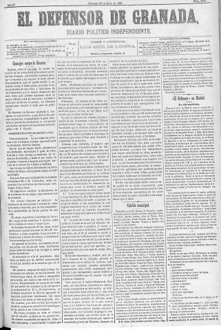 'El Defensor de Granada  : diario político independiente' - Año IV Número 1016  - 1883 Julio 22