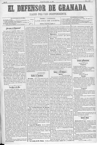 'El Defensor de Granada  : diario político independiente' - Año IV Número 1017  - 1883 Julio 23