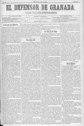'El Defensor de Granada  : diario político independiente' - Año IV Número 1019  - 1883 Julio 25