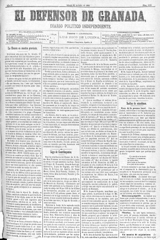 'El Defensor de Granada  : diario político independiente' - Año IV Número 1022  - 1883 Julio 28