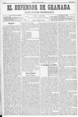 'El Defensor de Granada  : diario político independiente' - Año IV Número 1025  - 1883 Julio 31
